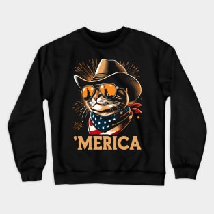 USA Flag Cat 4th of July Funny Patriotic Crewneck Sweatshirt